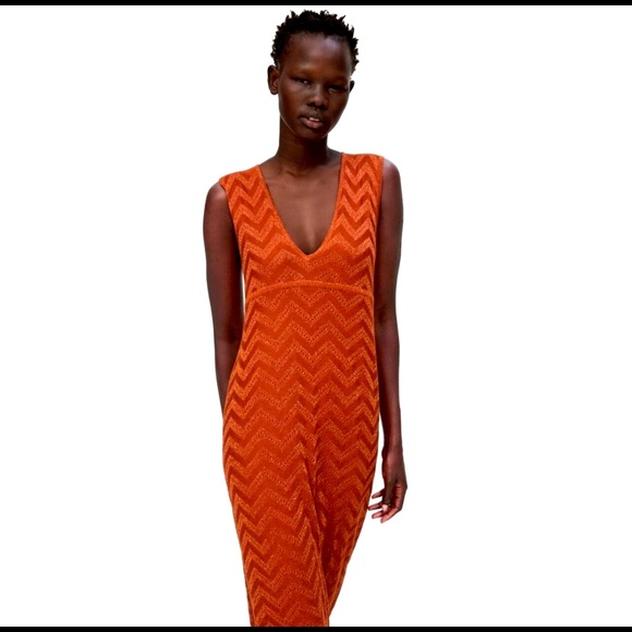 Zara Dresses Zara Burnt Orange Chevron Maxi Dress Sz M Poshmark